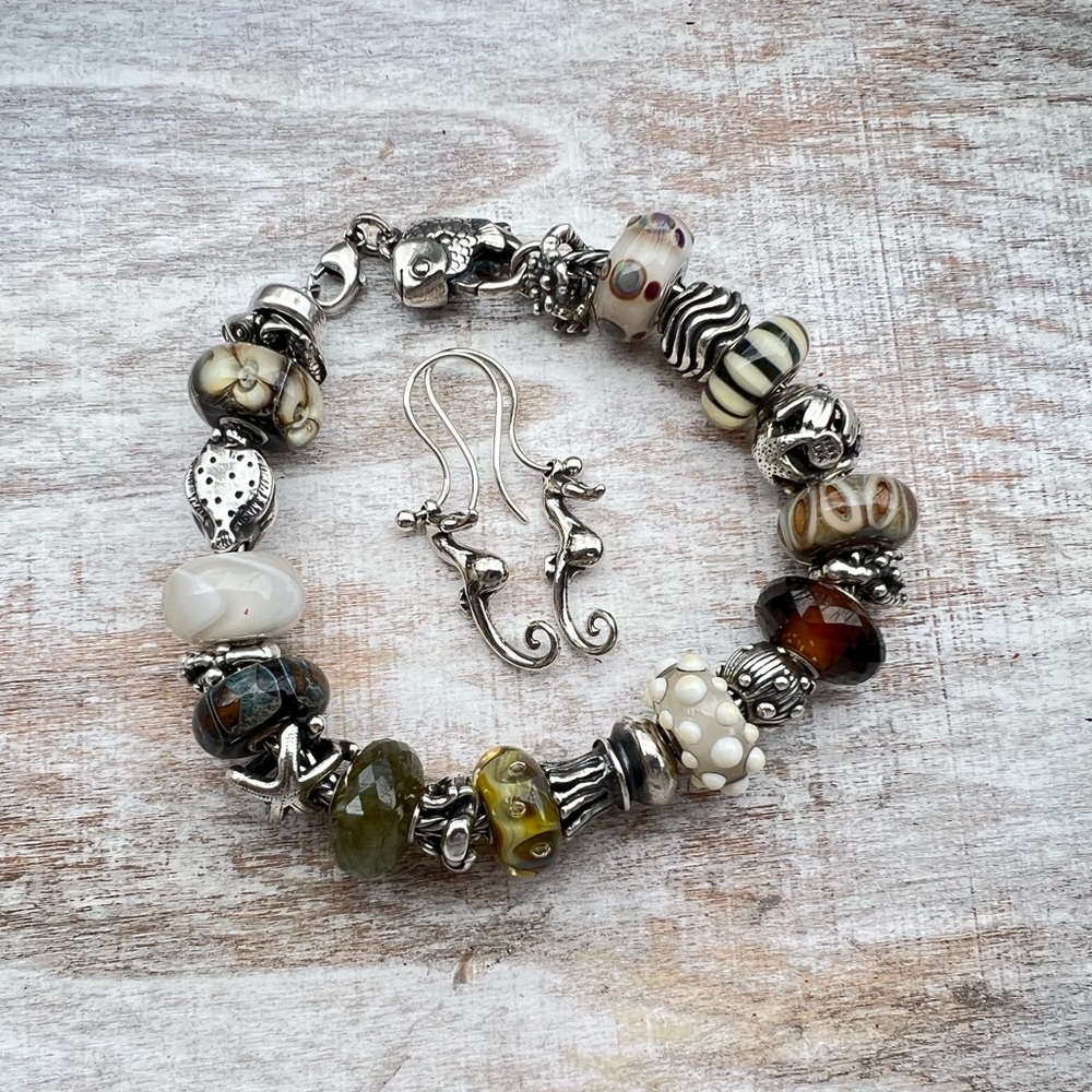 Trollbeads bracelet & Seahorse earrings.